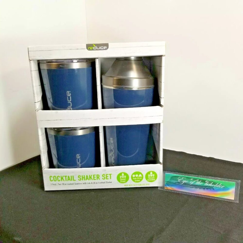 Reduce Cocktail 3-Piece Shaker Set with 10-oz. Lowball Tumblers (Slate) - NEW
